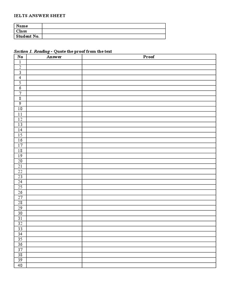 IELTS Answer Sheet PDF