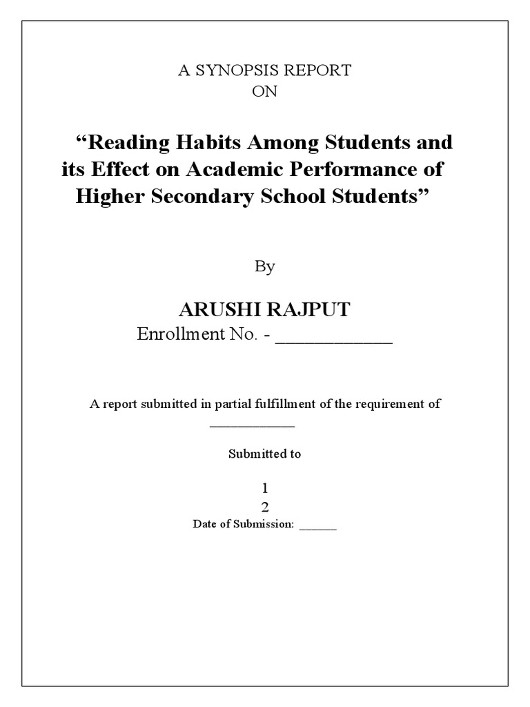 A SYNOPSIS REPORT - Arushi Rajput MMM | PDF | Teachers | Test (Assessment)