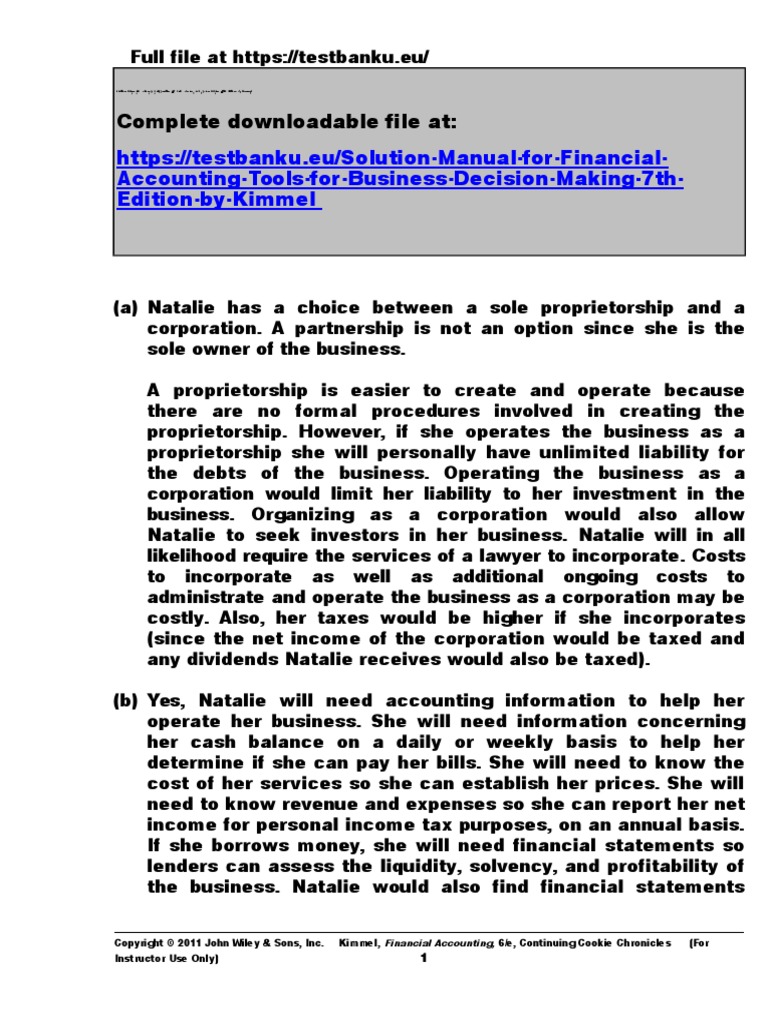 Solution Manual For Financial Accounting PDF Sole Proprietorship