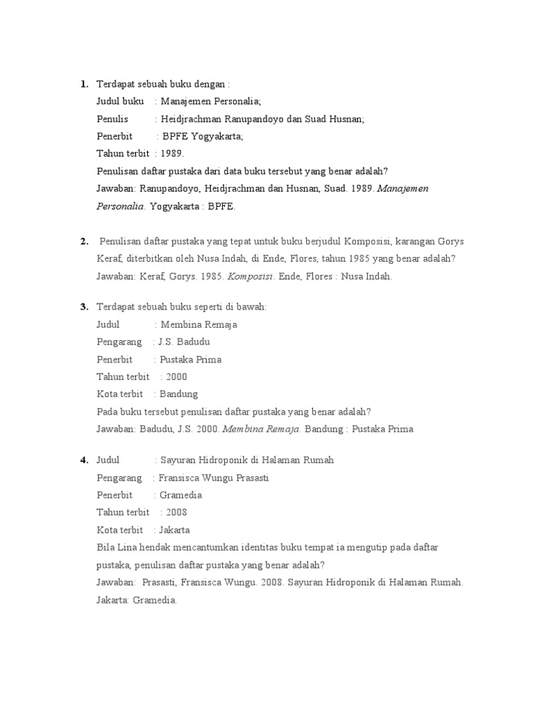 10 Pertanyaan Daftar Pustaka