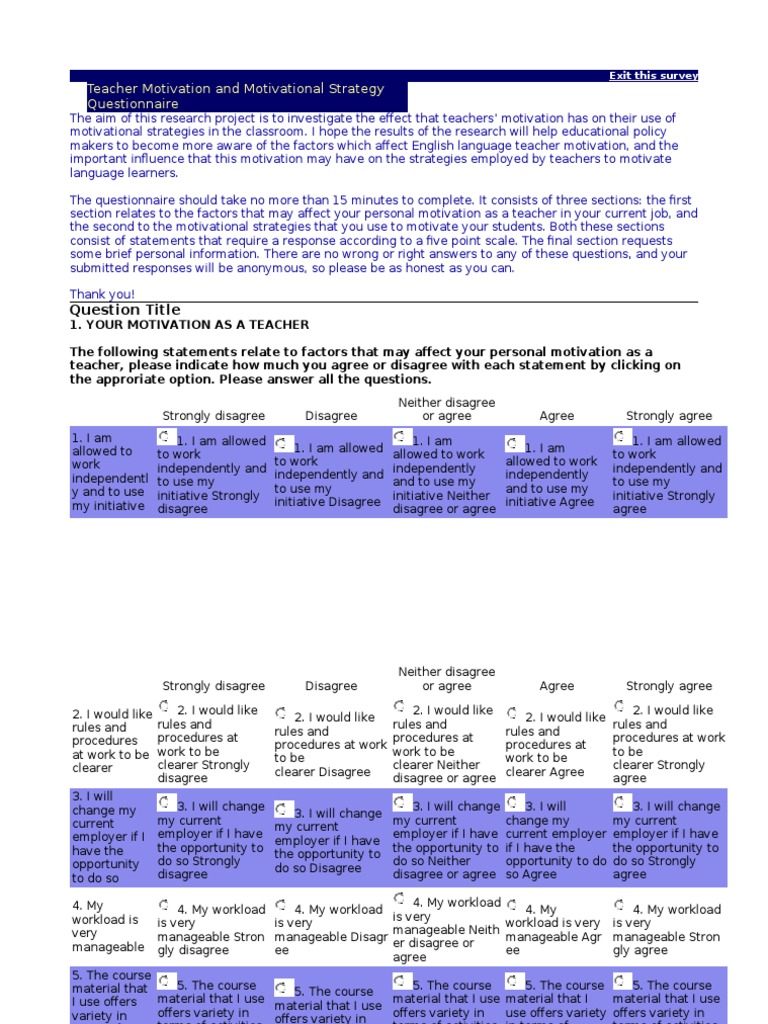 Standard Questionnaire PDF Question Teachers