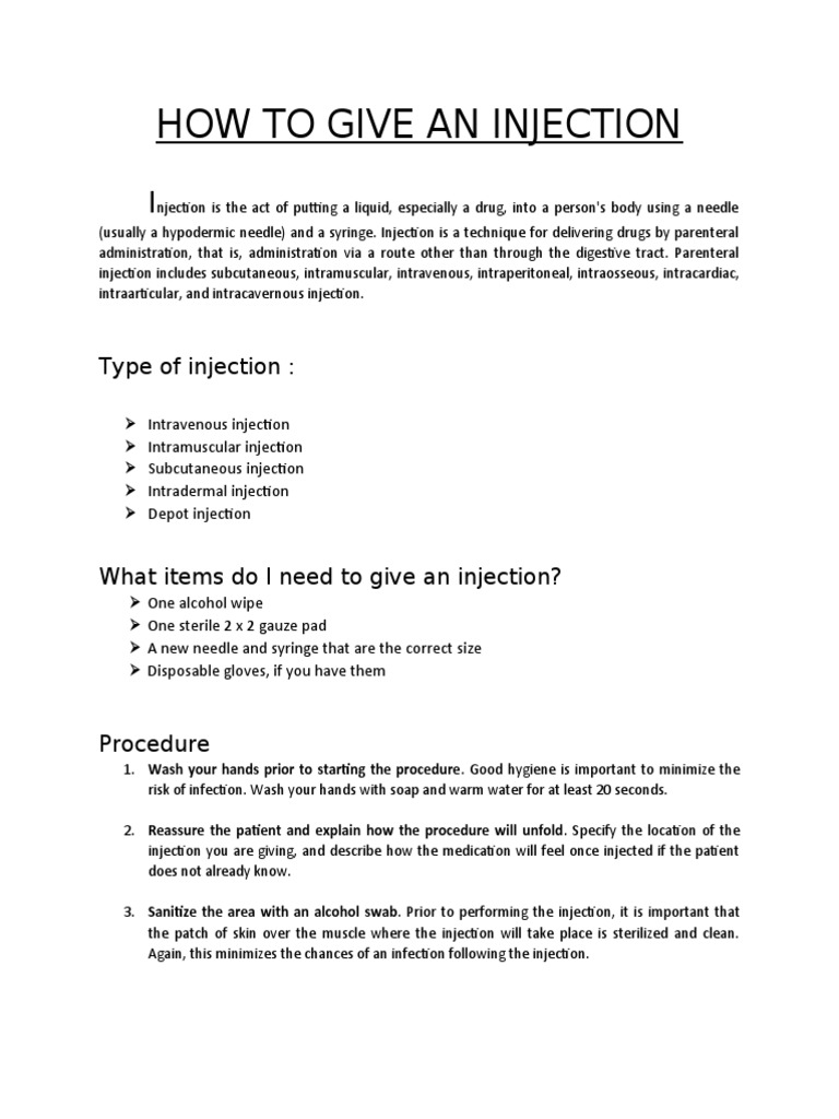 Injection Guide for Healthcare Workers | PDF | Injection (Medicine ...