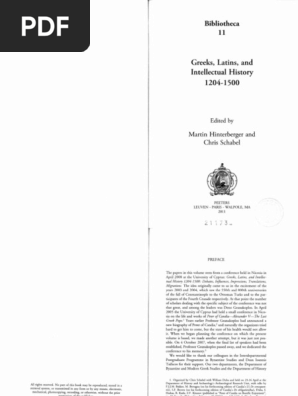 Hinterberger M Schabel Ch Greeks Latins And Intellectual History 14 1500 Pdf Byzantine Empire Eastern Orthodox Church