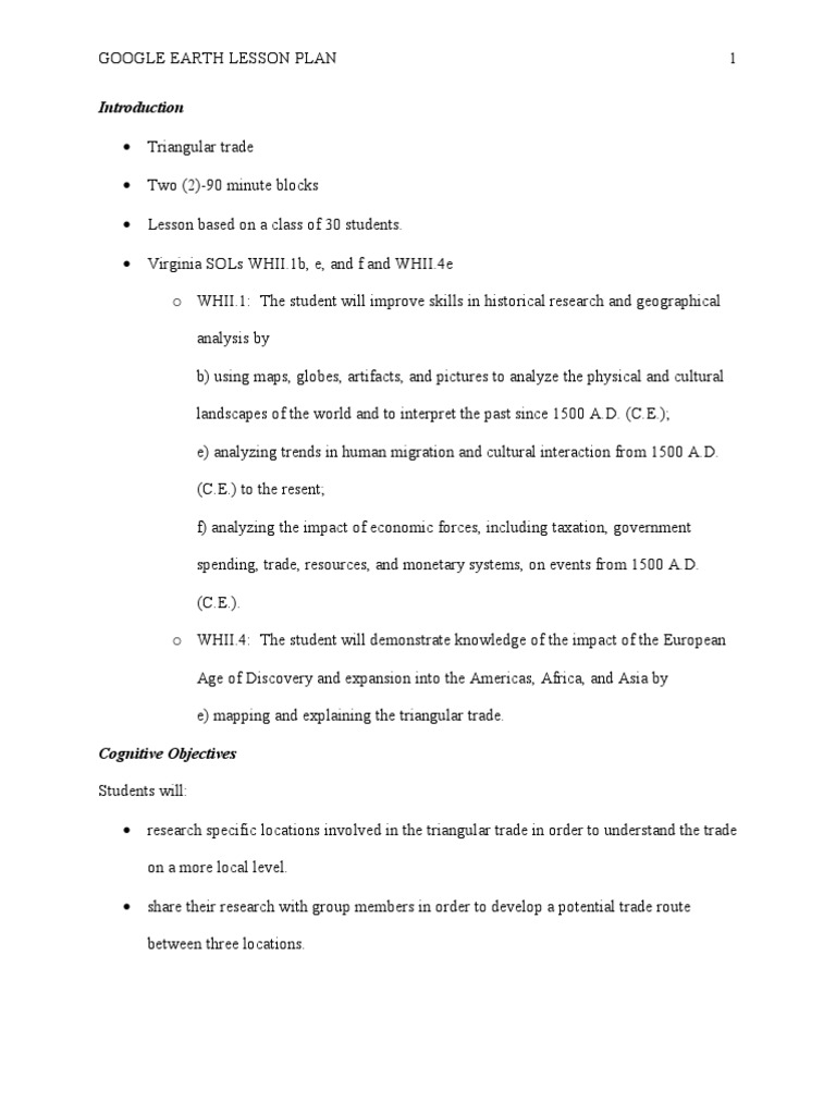 Triangular Trade Lesson Plan PDF Teachers Lesson Plan