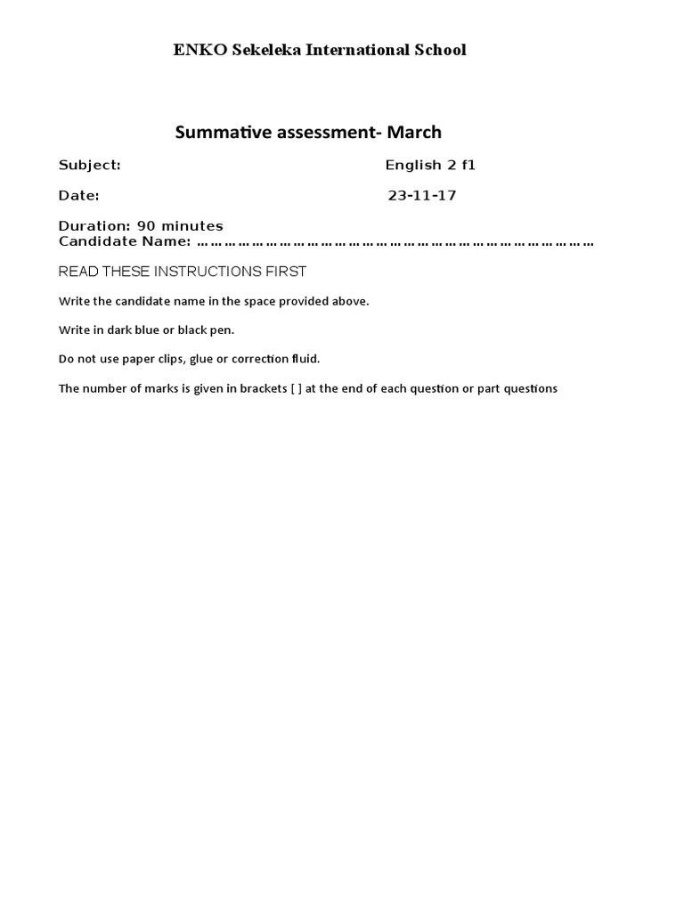 English Specimen Paper 1 2014 2017 PDF Fox Sentence (Linguistics)