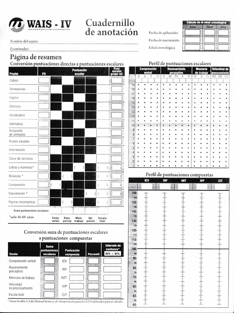 WAIS IV. Protocol Anotacio PDF | PDF