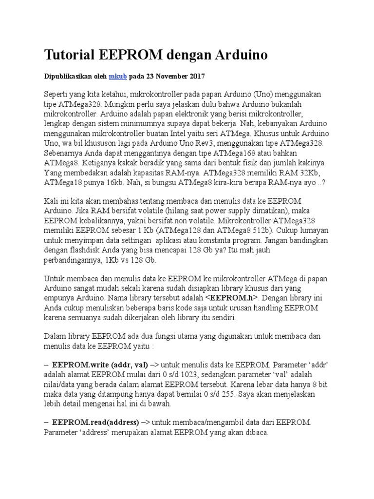 Tutorial EEPROM Dengan Arduino | PDF