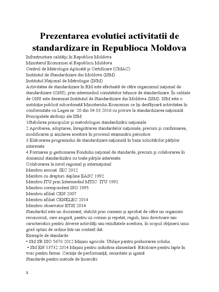 Prezentarea Evolutiei Activitatii de Standardizare in Republioca ...