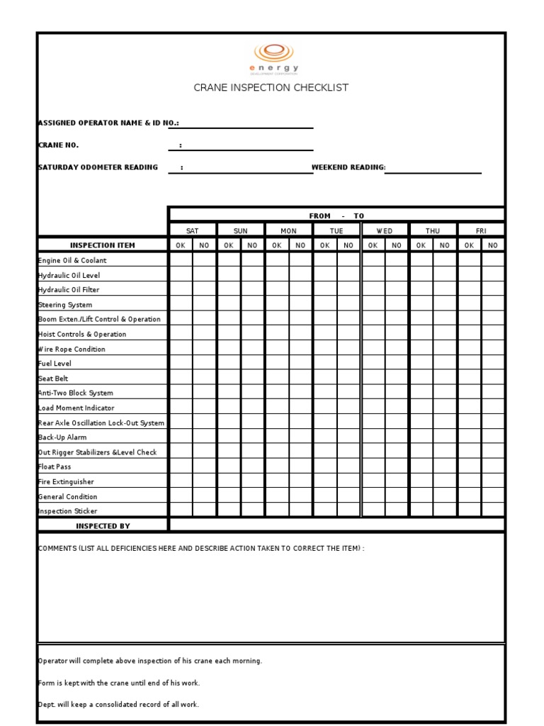 Crane Inspection Checklist PDF