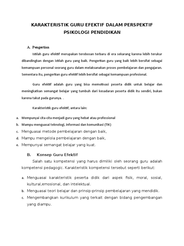 Karakteristik Guru Efektif dalam Pendidikan | PDF | Karier & Perkembangan