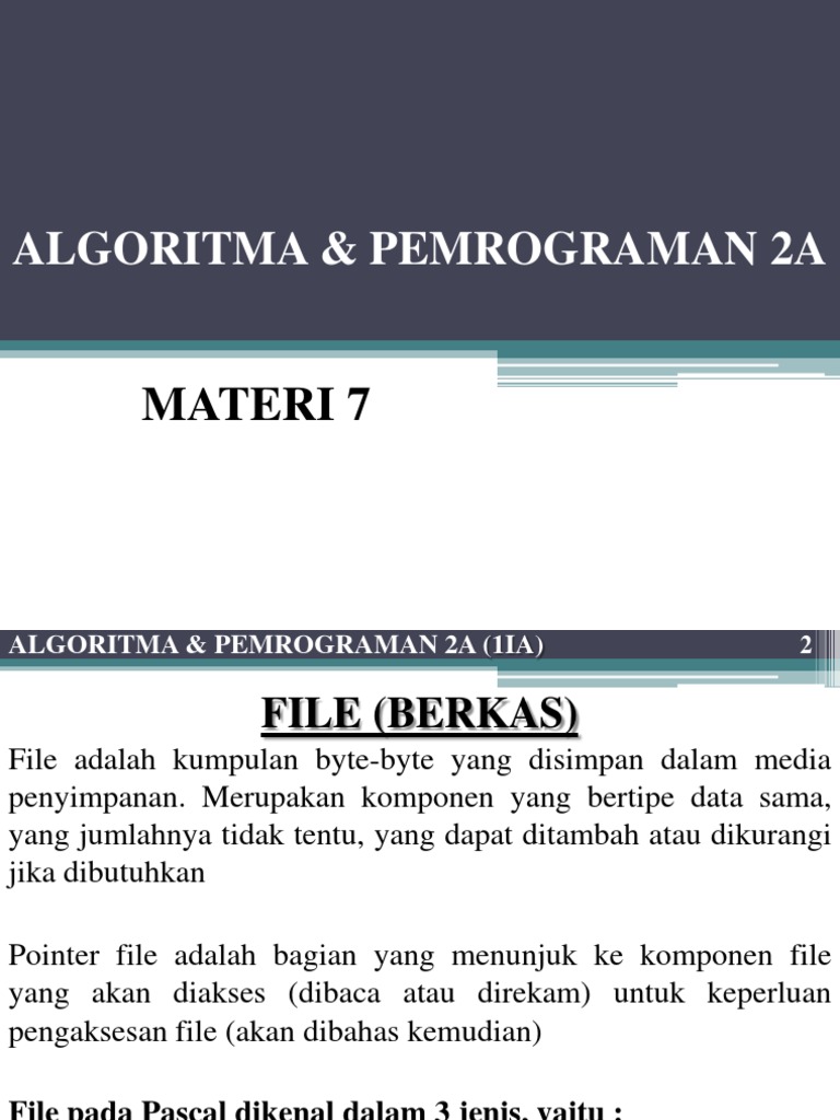 Algoritma & Pemrograman 2A (1IA) - Materi 7 PDF | PDF