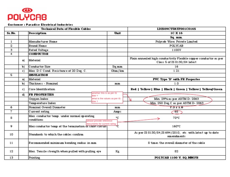 Copper Flexible Cable Specifications | PDF | Electrical Conductor ...