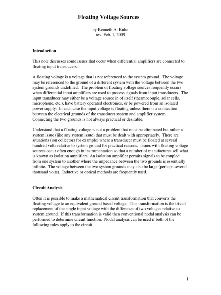 Analyzing Floating Voltage Sources | PDF | Amplifier | Voltage