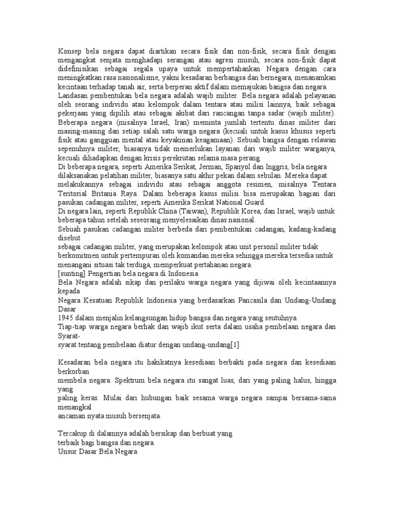 Konsep Bela Negara Dapat Diartikan Secara Fisik Dan Non