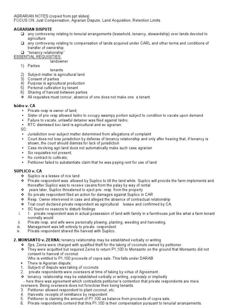 Agrarian Notes | PDF | Lease | Leasehold Estate