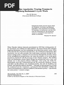 Lit. REVESZ, Eva. Poetry After Auschwitz - Tracing Trauma in Ingeborg Bachmann's Lyric Work