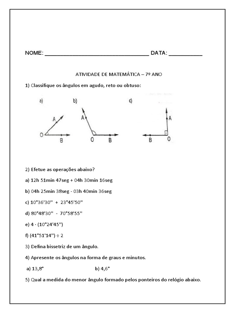 Atividade Matemática Setimo Ano Primeiro Bimestre | PDF