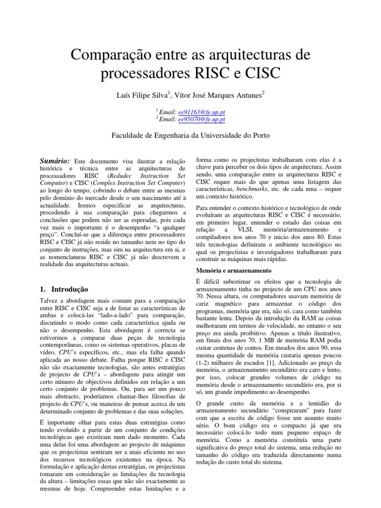 Comparação entre RISC e CISC | PDF | Compilador | Unidade central de ...