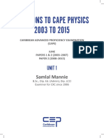 Solutions To CAPE Physics 2003 TO 2015 Unit 1 PDF