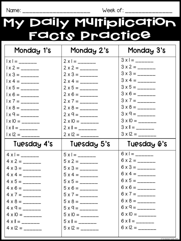 Daily Multiplication Practice PDF Leisure Sports