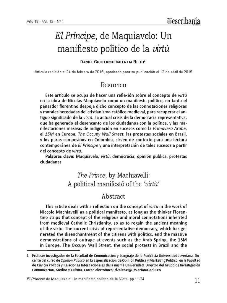 Virtù en El Príncipe de Maquiavelo | PDF | Nicolás Maquiavelo | Opinión ...
