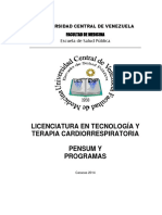 PENSUM Y PROGRAMAS LIC EN CARDIORESPIRATORIO UCV