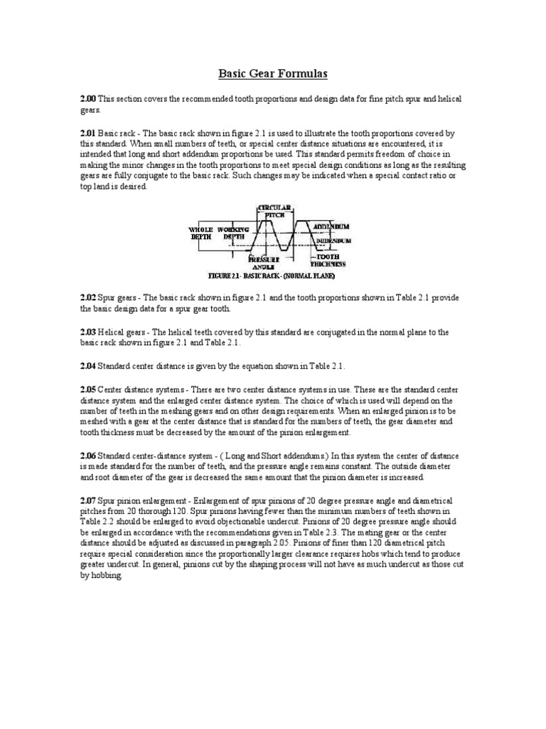 Basic Gear Formulas PDF Gear Mechanical Engineering
