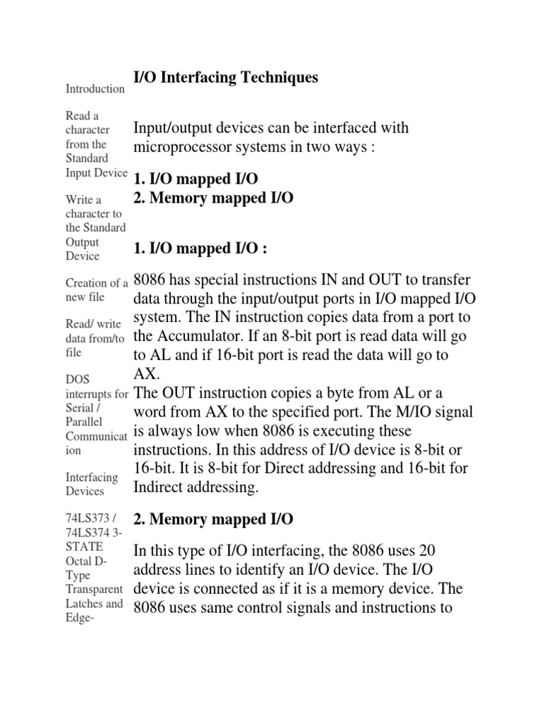 I/O Interfacing in 8086 Microprocessor | PDF | Input/Output ...
