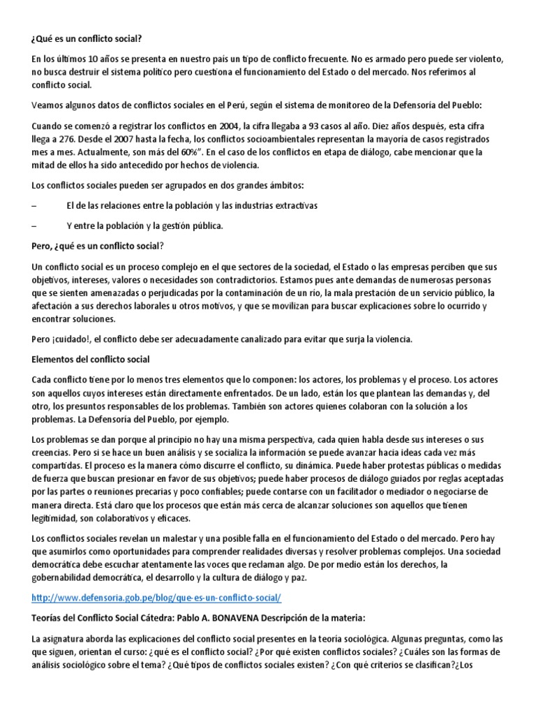 Conflictos Sociales en Perú: Análisis | PDF | Conflicto (proceso ...