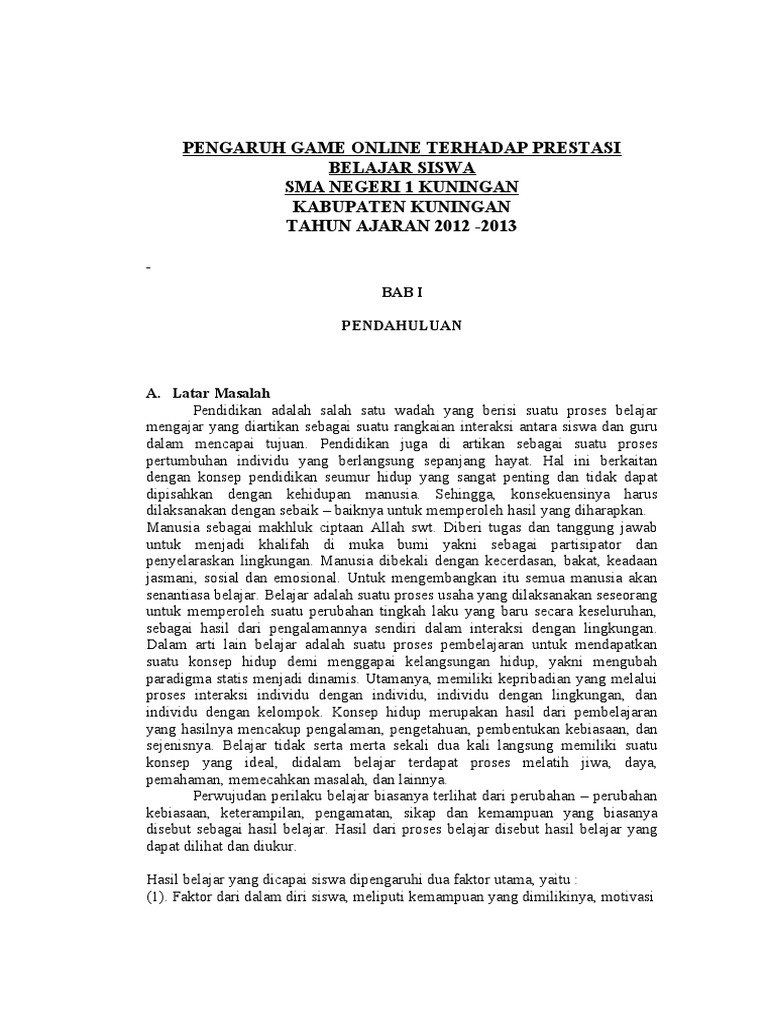 Pengaruh Game Online Terhadap Prestasi Belajar Siswa PDF