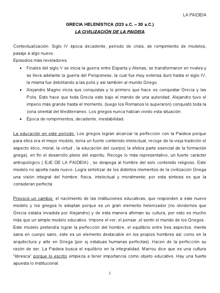 La Paideia en la Grecia Helenística | PDF | Periodo helenístico ...