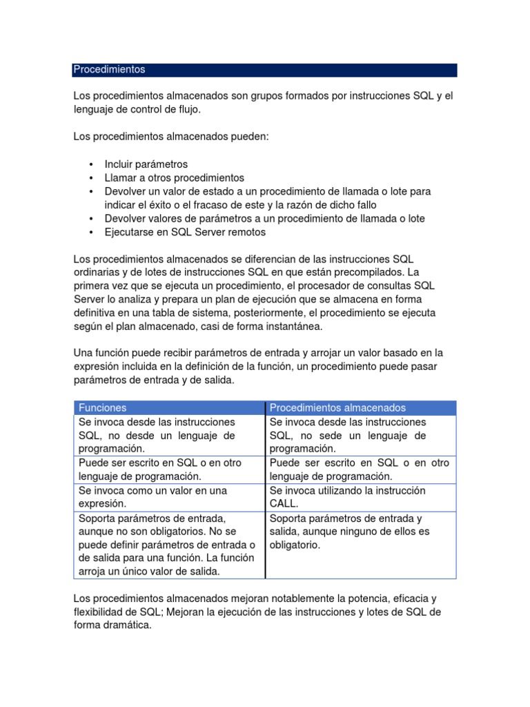 Stored Procedure - Base de Datos | PDF | SQL | Lenguaje de programación