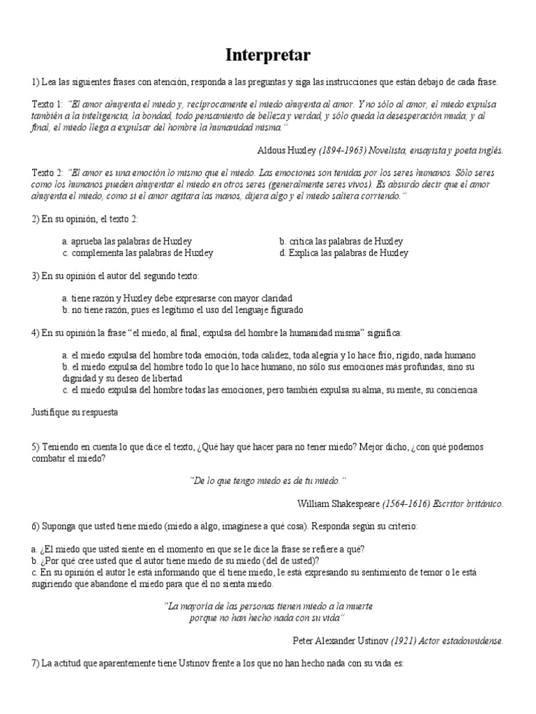 Ejercicios de Interpretar, Argumentar y Explicar | PDF | Oración ...