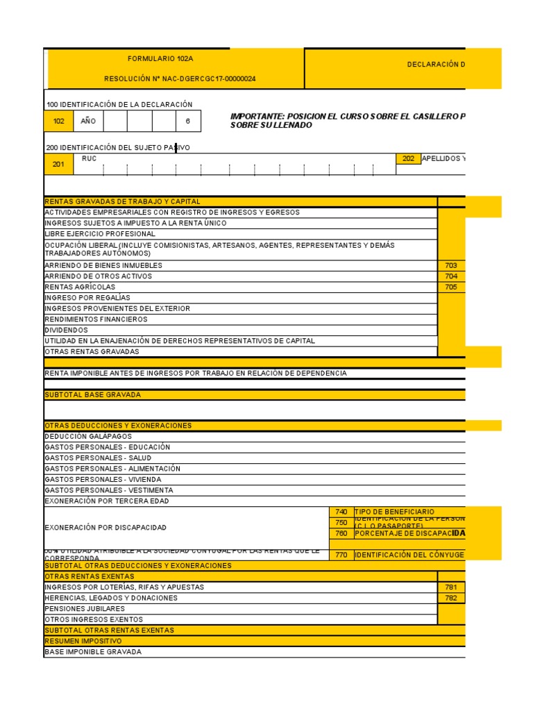 Declaración Impuesto Renta 102A | PDF | Impuesto sobre la renta ...