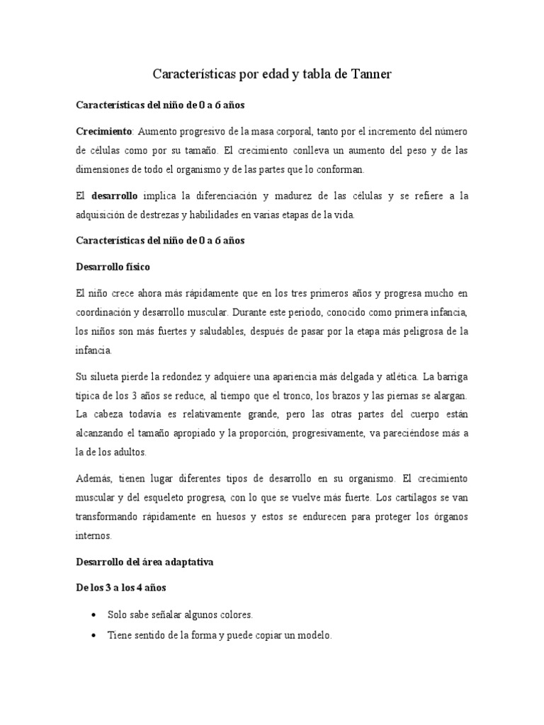 Características Por Edad y Tabla de Tanner PDF Pubertad Sistema