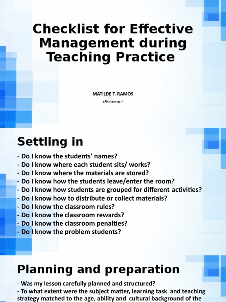 Classroom Management Checklist for Teachers | PDF | Pedagogy | Applied ...