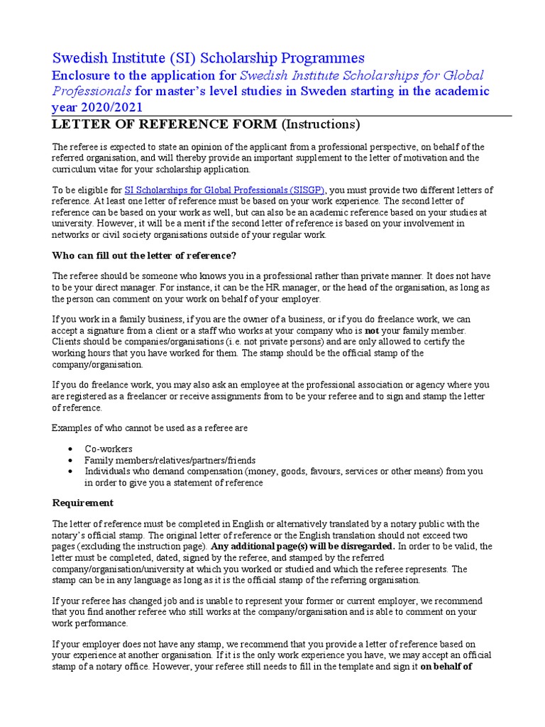 SI Scholarship Reference Letter Guide | PDF | Notary Public | Employment