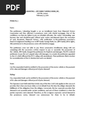 CABANTING v. BPI FAMILY SAVINGS BANK, INC.