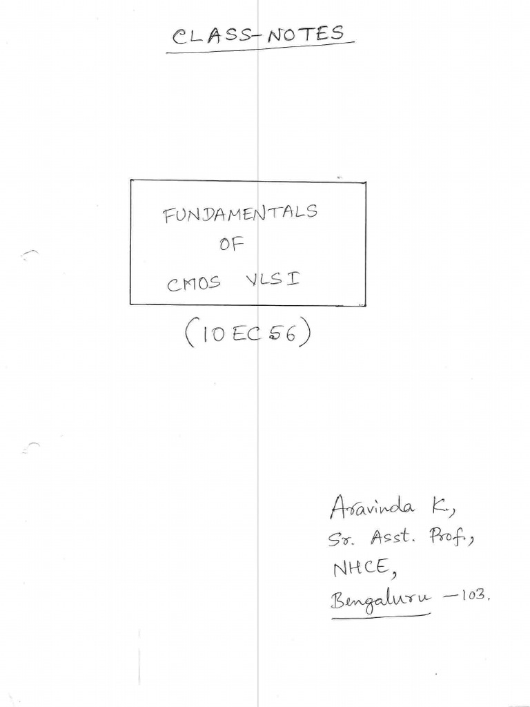 CMOS VLSI Lecture Notes - Aravinda Koithyar | PDF