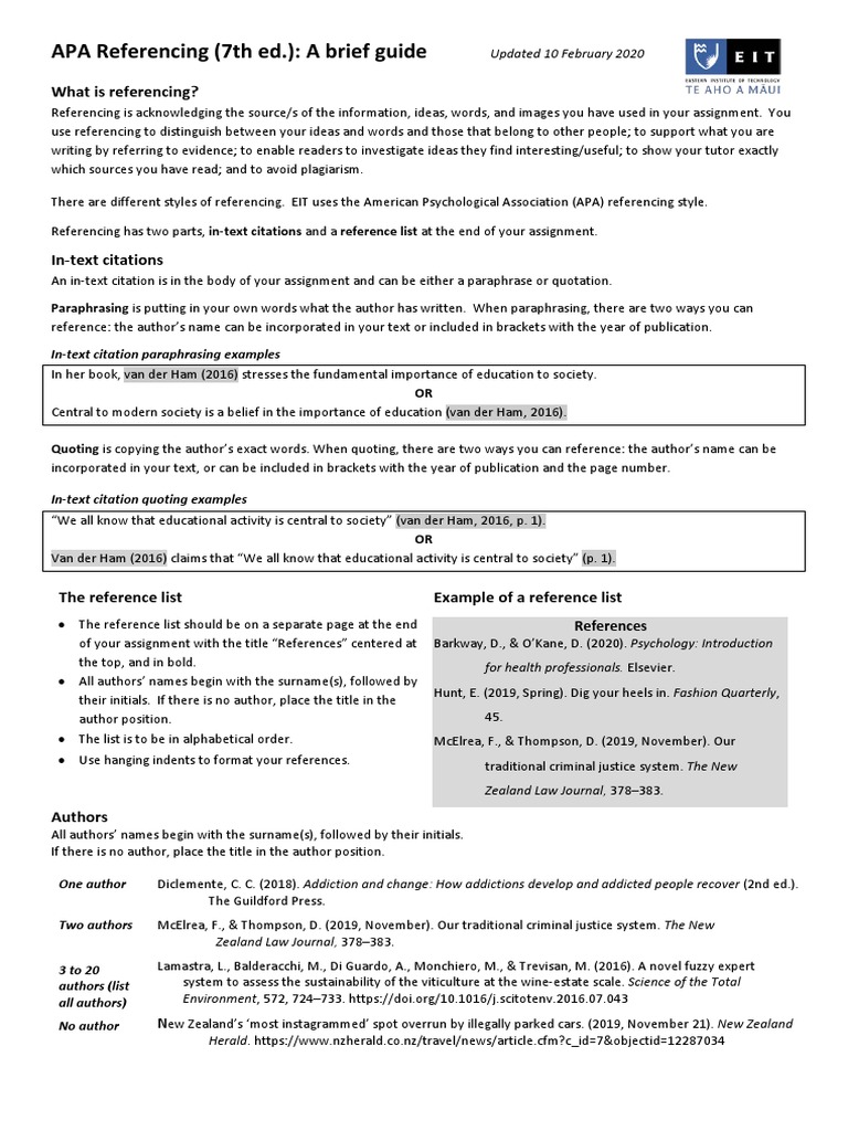 PDF) APA 7th Edition Referencing and Citation Quick Guide