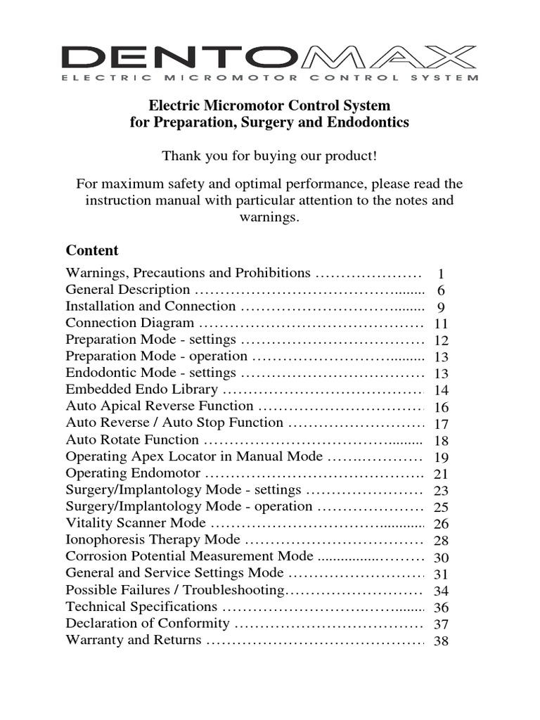 DentoMax User Manual EN 1 | PDF | Electric Motor | Gear
