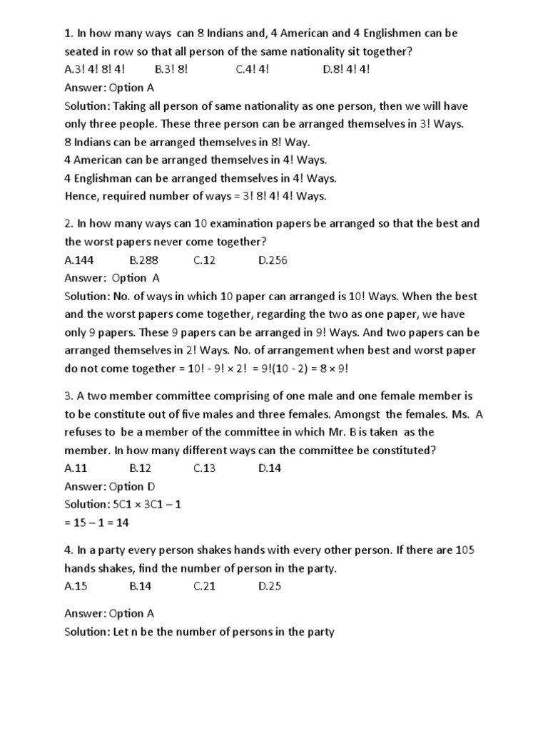 Permutation and Combination Problems | PDF | Numbers | Consonant
