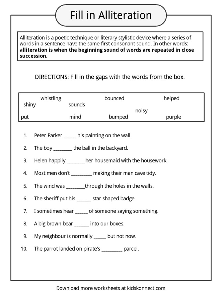 Alliteration Worksheet for Grades 4-6 | PDF