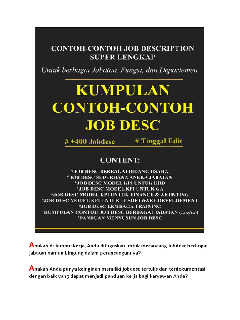Contoh Job Description Berbagai Jabatan | PDF