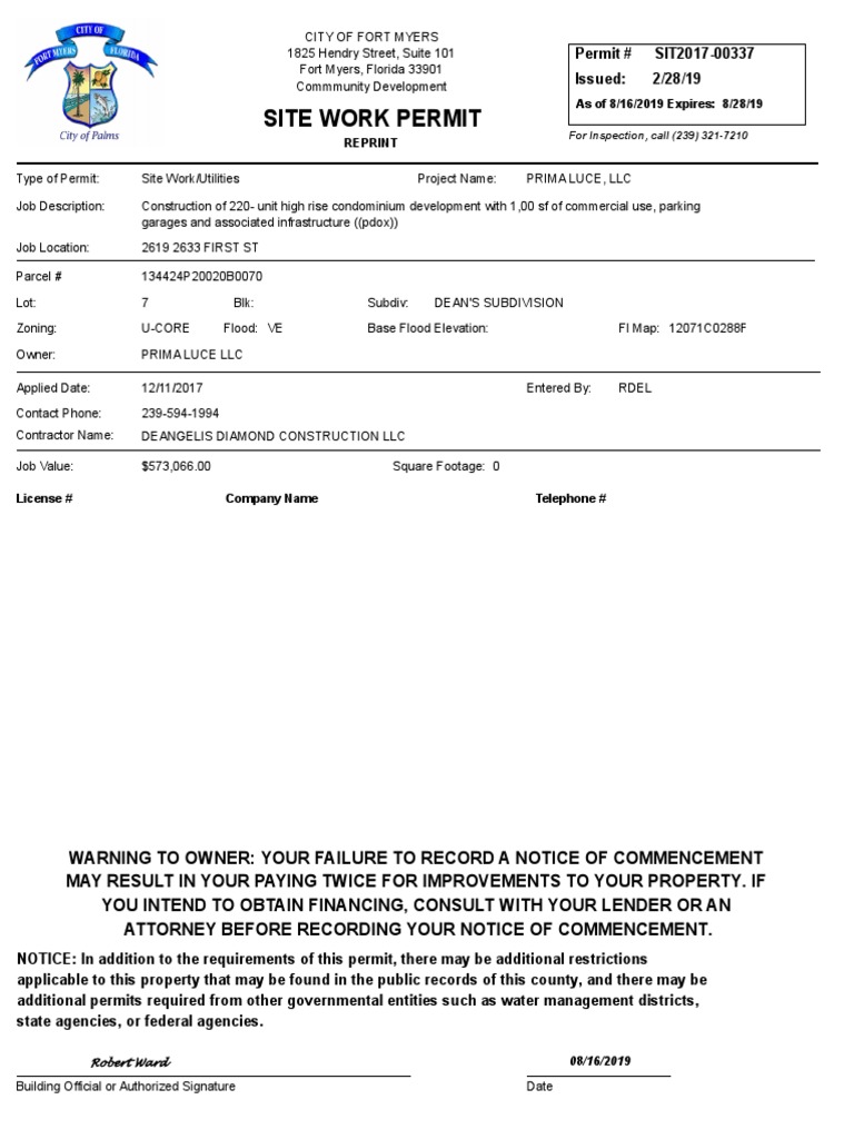 Prima Luce Site Work Permit Details | PDF | Land Lot | Real Estate Law