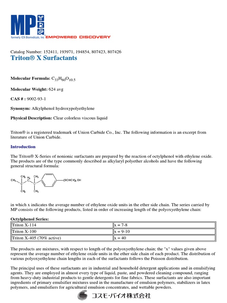 Triton X PDF Solubility Surfactant