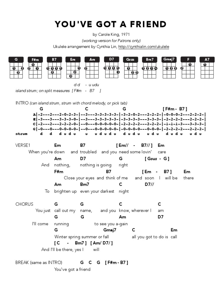 You Ve Got A Friend Wip Ukulele Chord Chart Pdf Songs Musical Compositions