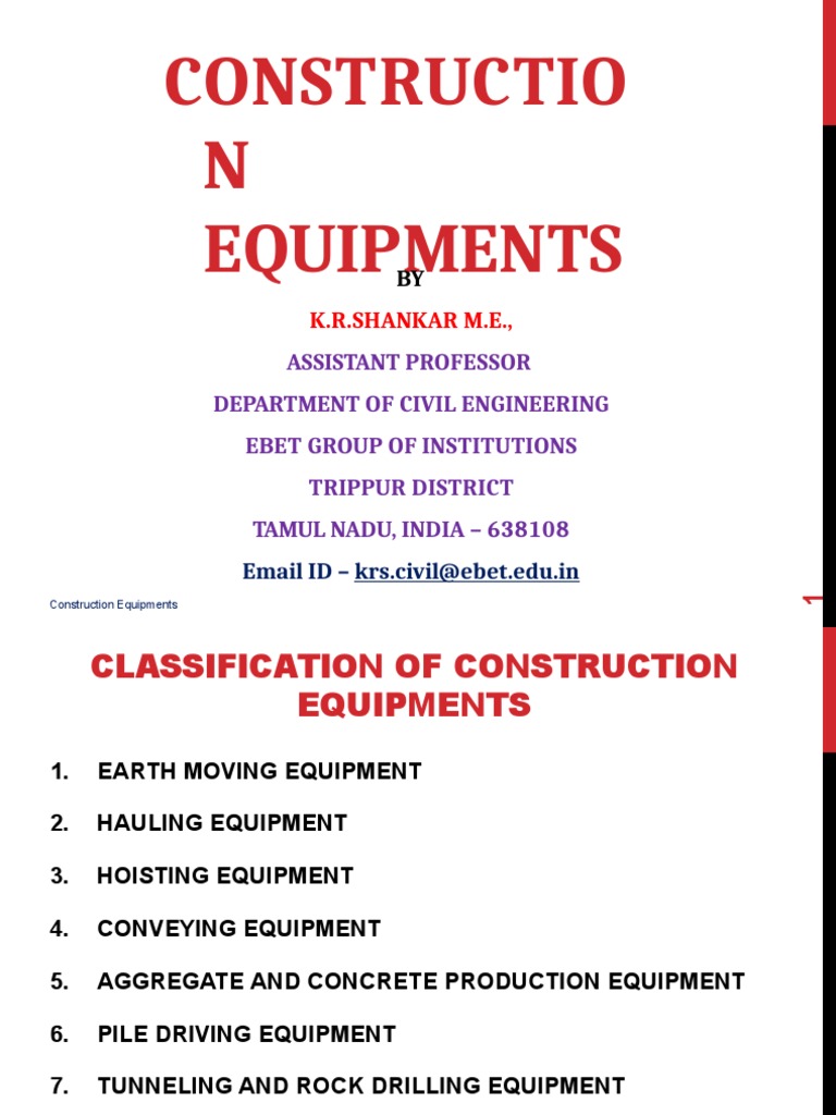 Classification of Construction Equipment | PDF | Dredging | Crane (Machine)