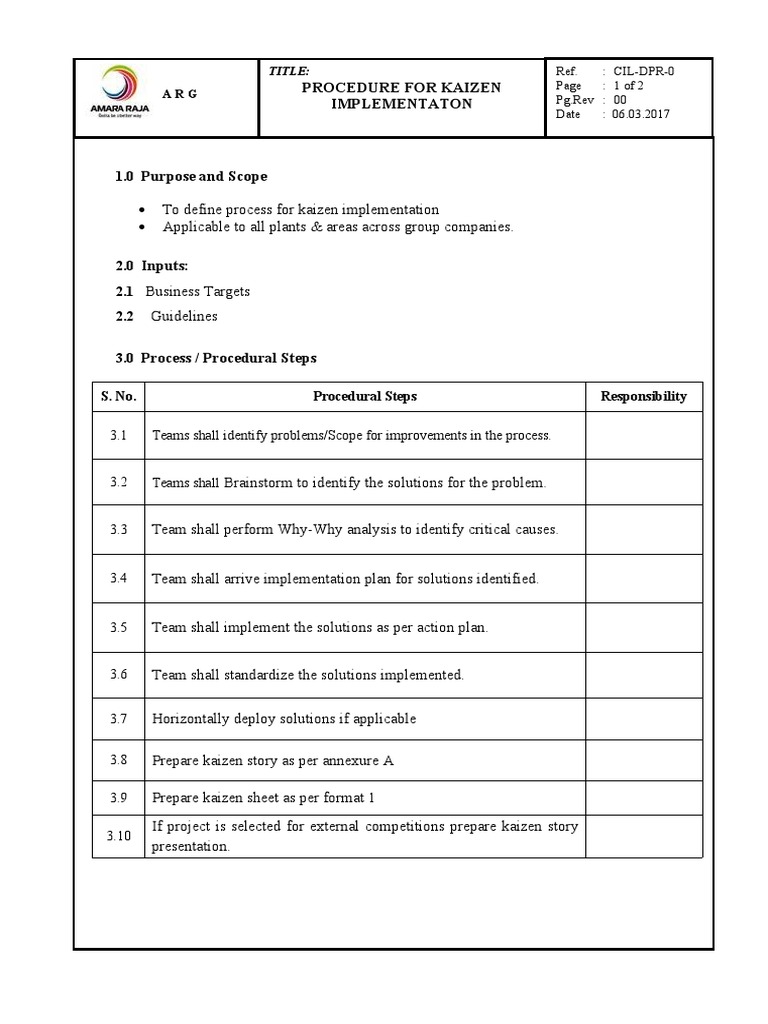 Kaizen Procedure | PDF | Brainstorming | Implementation