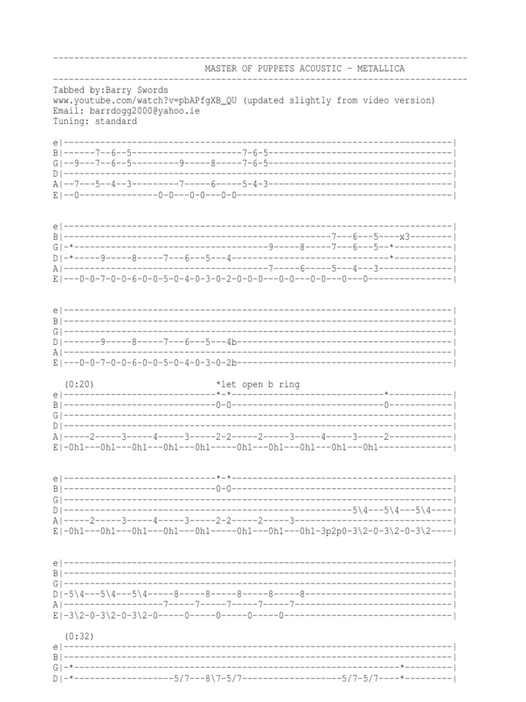 Master of Puppets Acoustic Chords | PDF | String Instruments | Necked Lutes
